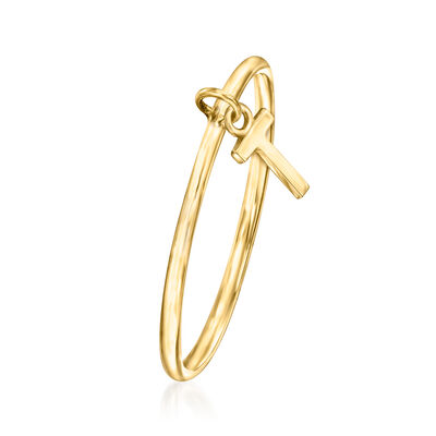 14kt Yellow Gold &quot;T&quot; Initial Charm Ring