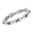 9.00 ct. t.w. Sapphire and 3.25 ct. t.w. Diamond Floral Bracelet in 18kt White Gold