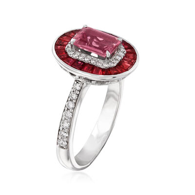 2.10 ct. t.w. Ruby and .80 Carat Pink Tourmaline Ring with .26 ct. t.w. Diamond in 14kt White Gold