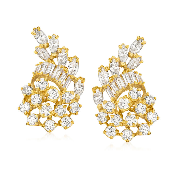 C. 1980 Vintage 4.65 ct. t.w. Diamond Cluster Clip-On Earrings in 18kt Yellow Gold