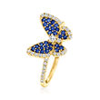 .45 ct. t.w. Sapphire and .30 ct. t.w. Diamond Butterfly Ring in 14kt Yellow Gold