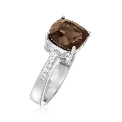 3.30 Carat Smoky Quartz Ring with .20 ct. t.w. White Topaz in Sterling Silver