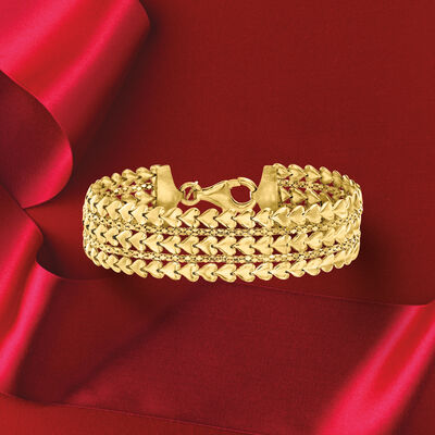 Italian 18kt Gold Over Sterling Multi-Row Heart Bracelet
