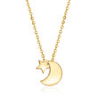 Child's 14kt Yellow Gold Crescent Moon and Star Necklace