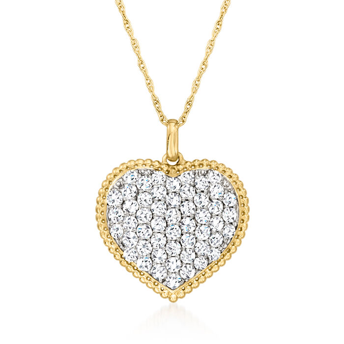 1.00 ct. t.w. Pave Diamond Heart Pendant Necklace in 14kt Yellow Gold