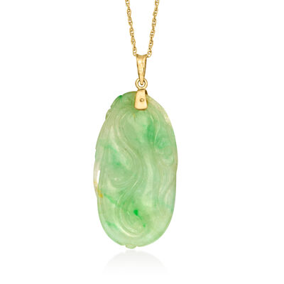 C. 1980 Vintage Jade Pendant Necklace in 14kt Yellow Gold