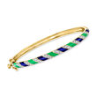 .50 ct. t.w. Diamond and Multicolored Enamel Striped Bangle Bracelet in 18kt Gold Over Sterling