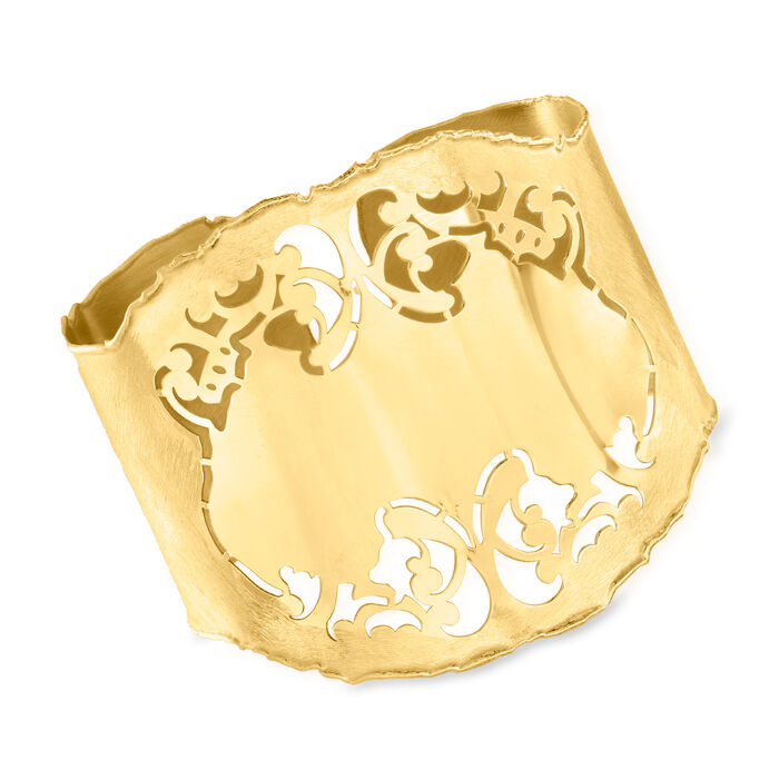 Italian 18kt Gold Over Sterling Floral Openwork Cuff Bracelet