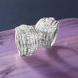 3.00 ct. t.w. Round and Baguette Diamond Hoop Earrings in Sterling Silver