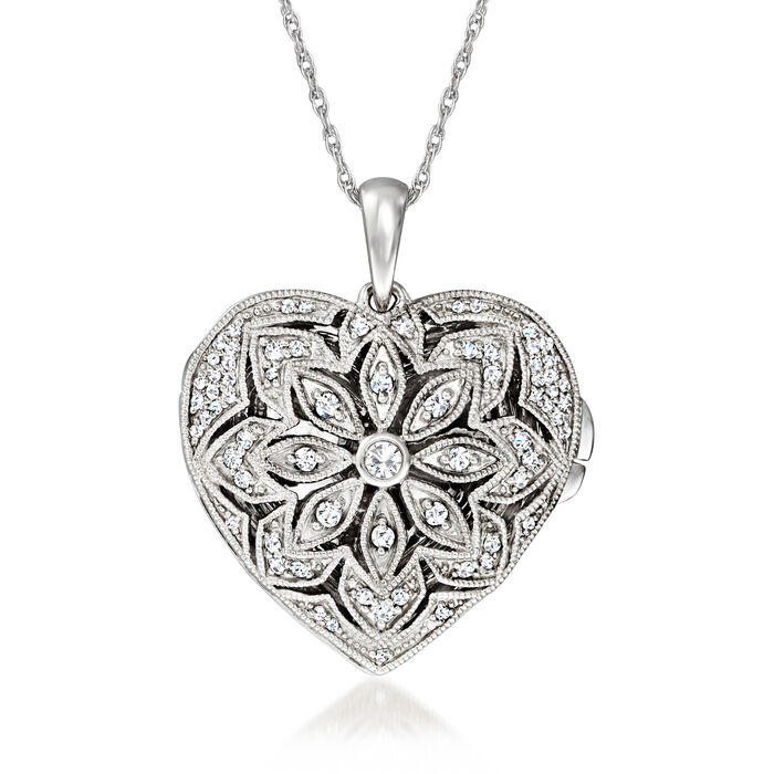 .25 ct. t.w. Diamond Floral Heart Locket Necklace in Sterling Silver