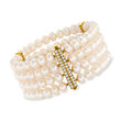 C. 1980 Vintage 6.5x6.25mm Cultured Pearl and .90 ct. t.w. Diamond Four-Strand Bracelet in 18kt Yellow Gold