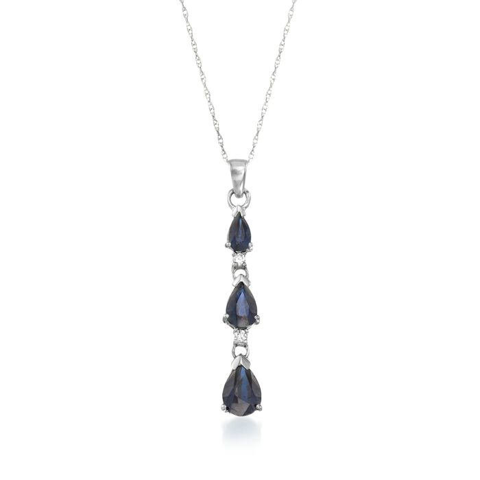 1.50 ct. t.w. Sapphire Drop Pendant Necklace With Diamond Accents in 14kt White Gold