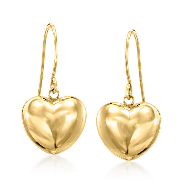 14kt Yellow Gold Puffed Heart Drop Earrings