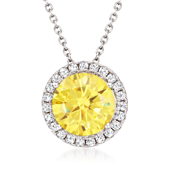 3.50 Carat Yellow CZ and .30 ct. t.w. White CZ Pendant Necklace in Sterling Silver