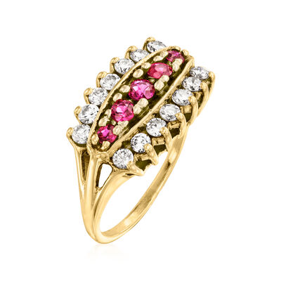 C. 1980 Vintage .55 ct. t.w. Diamond and .40 ct. t.w. Ruby Ring in 14kt Yellow Gold