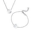 Sterling Silver Jewelry Set: Cut-Out Initial Disc Necklace and Bracelet 16-inch (B)