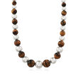 6-14mm Graduated Tiger's Eye and Silver Bead Necklace in Sterling Silver