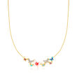 .90 ct. t.w. Multi-Gemstone and Multicolored Enamel Butterfly Necklace in 18kt Gold Over Sterling