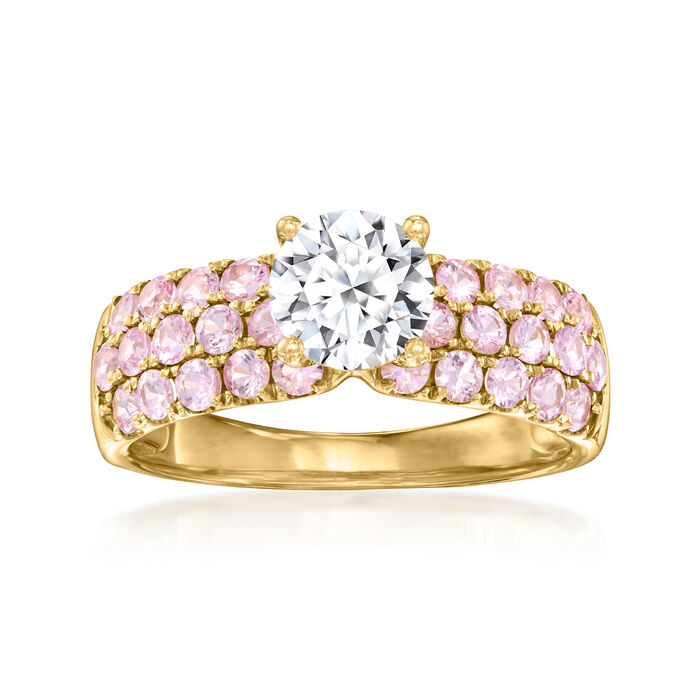 1.00 Carat Lab-Grown Diamond Ring with 1.00 ct. t.w. Pink Sapphires in 14kt Yellow Gold
