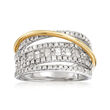 1.00 ct. t.w. Diamond Cluster Highway Ring in Sterling Silver and 14kt Yellow Gold