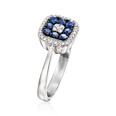 C. 2000 Vintage .50 ct. t.w. Sapphire and .20 ct. t.w. Diamond Ring in 14kt White Gold