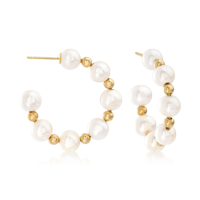 6-7mm Cultured Pearl Hoop Earrings in 14kt Yellow Gold. 1