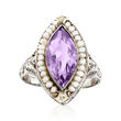 C. 1950 Vintage 2.75 Carat Amethyst and Seed Pearl Navette Ring in 14kt White Gold