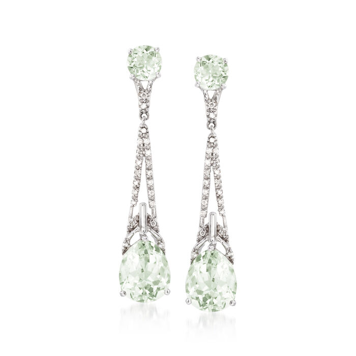 7.90 ct. t.w. Green Prasiolite and .19 ct. t.w. Diamond Drop Earrings in Sterling Silver