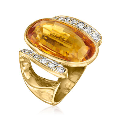 C. 1980 Vintage 15.00 Carat Citrine and .70 ct. t.w. Diamond Cocktail Ring in 14kt Yellow Gold