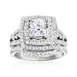 C. 1990 Vintage 1.87 ct. t.w. Diamond Bridal Set: Engagement and Wedding Rings in 14kt White Gold
