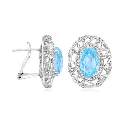 9.25 ct. t.w. Sky Blue Topaz and .58 ct. t.w. Diamond Earrings in 14kt White Gold