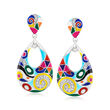Belle Etoile &quot;Viva&quot; Multicolored Enamel and .10 ct. t.w. CZ Drop Earrings in Sterling Silver