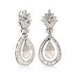 C. 1970 Vintage 9mm Cultured Pearl and 6.75 ct. t.w. Diamond Drop Earrings in 18kt White Gold
