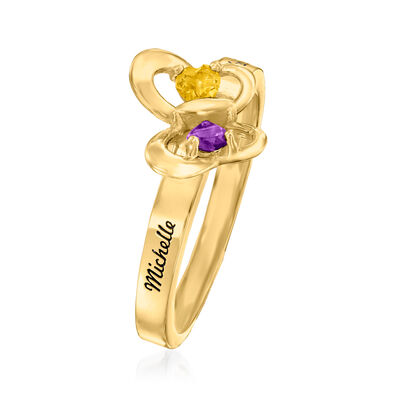 Personalized Birthstone and Name Couple's Butterfly Ring in 14kt Gold