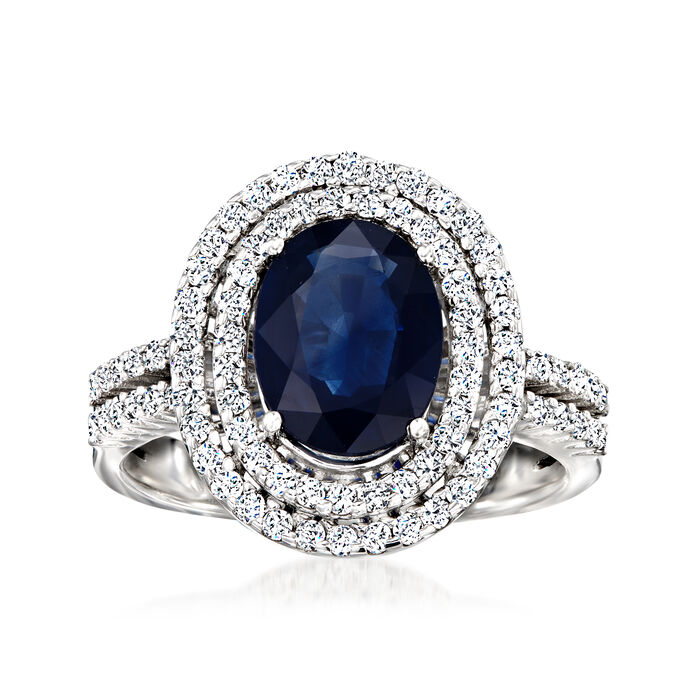 2.20 Carat Sapphire and .59 ct. t.w. Diamond Ring in 14kt White Gold