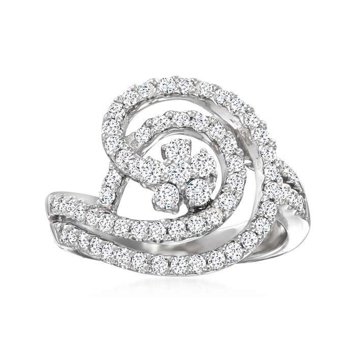 1.00 ct. t.w. Diamond Swirl Floral Ring in 18kt White Gold