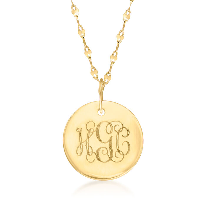 Italian 14kt Yellow Gold Personalized Disc Necklace