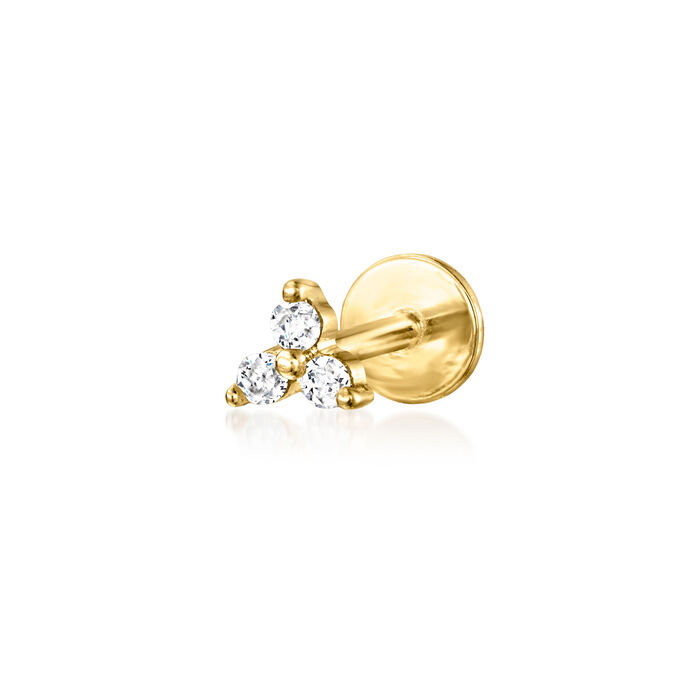 Diamond-Accented Three-Stone Single Flat-Back Stud Earring in 14kt Yellow Gold