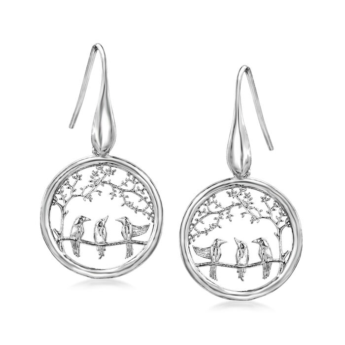 Italian Sterling Silver Birds on a Branch Drop Earrings