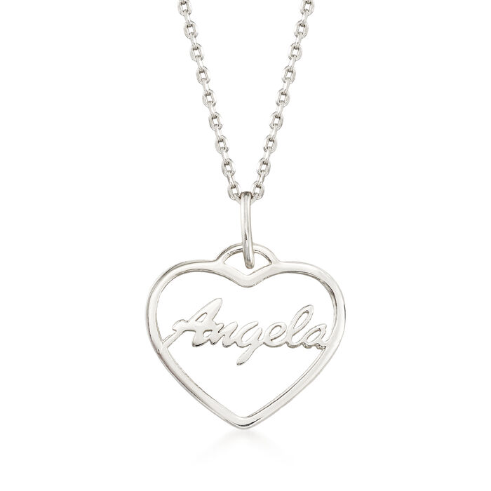 Sterling Silver Script Name Open-Space Heart Pendant Necklace