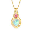 Opal and .50 ct. t.w. Pink Tourmaline Pendant Necklace in 18kt Gold Over Sterling