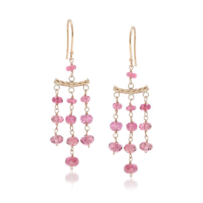 9.00 ct. t.w. Pink Tourmaline Chandelier-Style Earrings in 14kt Yellow Gold