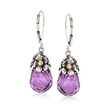 9.50 ct. t.w. Amethyst Floral Drop Earrings in Sterling Silver with 18kt Yellow Gold