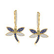 .40 ct. t.w. Multicolored Sapphire and .29 ct. t.w. Diamond Dragonfly Hoop Drop Earrings in 14kt Yellow Gold