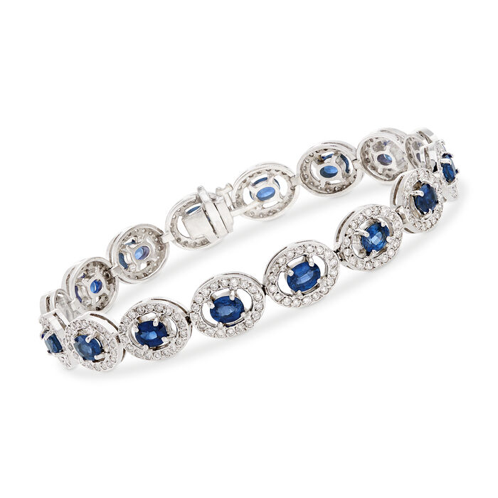 7.25 ct. t.w. Sapphire and 2.25 ct. t.w. Diamond Oval Link Bracelet in 14kt White Gold