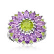 2.80 ct. t.w. Amethyst and 2.10 ct. t.w. Peridot Flower Ring in Sterling Silver