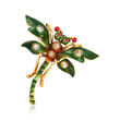 C. 1950 Vintage .20 ct. t.w. Diamond Dragonfly Pin With Ruby Accents and Green Enamel 