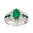 C. 1980 Vintage 1.61 ct. t.w. Emerald and .50 ct. t.w. Diamond Ring in Platinum