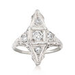 C. 1950 Vintage .75 ct. t.w. Diamond Filigree Dinner Ring in 18kt White Gold