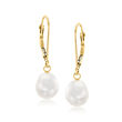 8-8.5mm Cultured Pearl Oval Drop Earrings in 14kt Yellow Gold